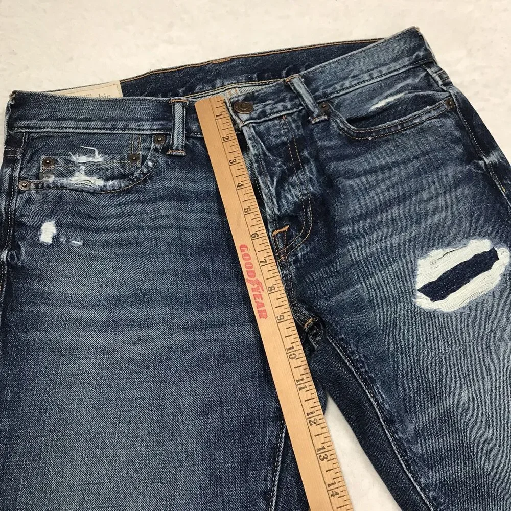 ABERCROMBIE & FITCH Jean Men 30x32 Button Fly Slim Straight Whisker Dark Wash